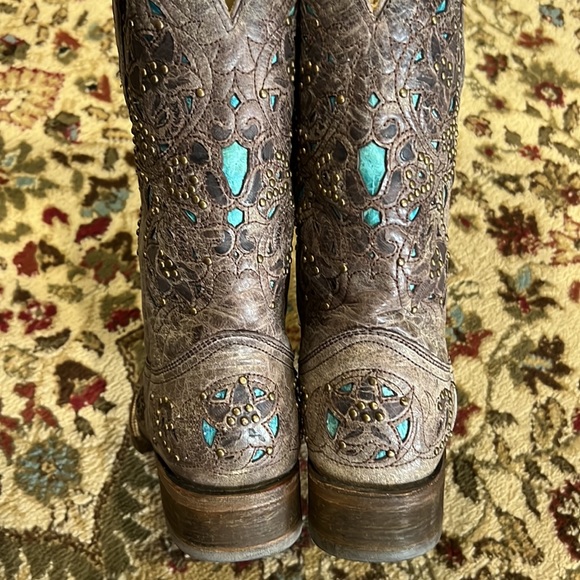 Womens Corral Vintage Turquoise Inlay & Stud Cowgirl Boots A1149 - Picture 5 of 15